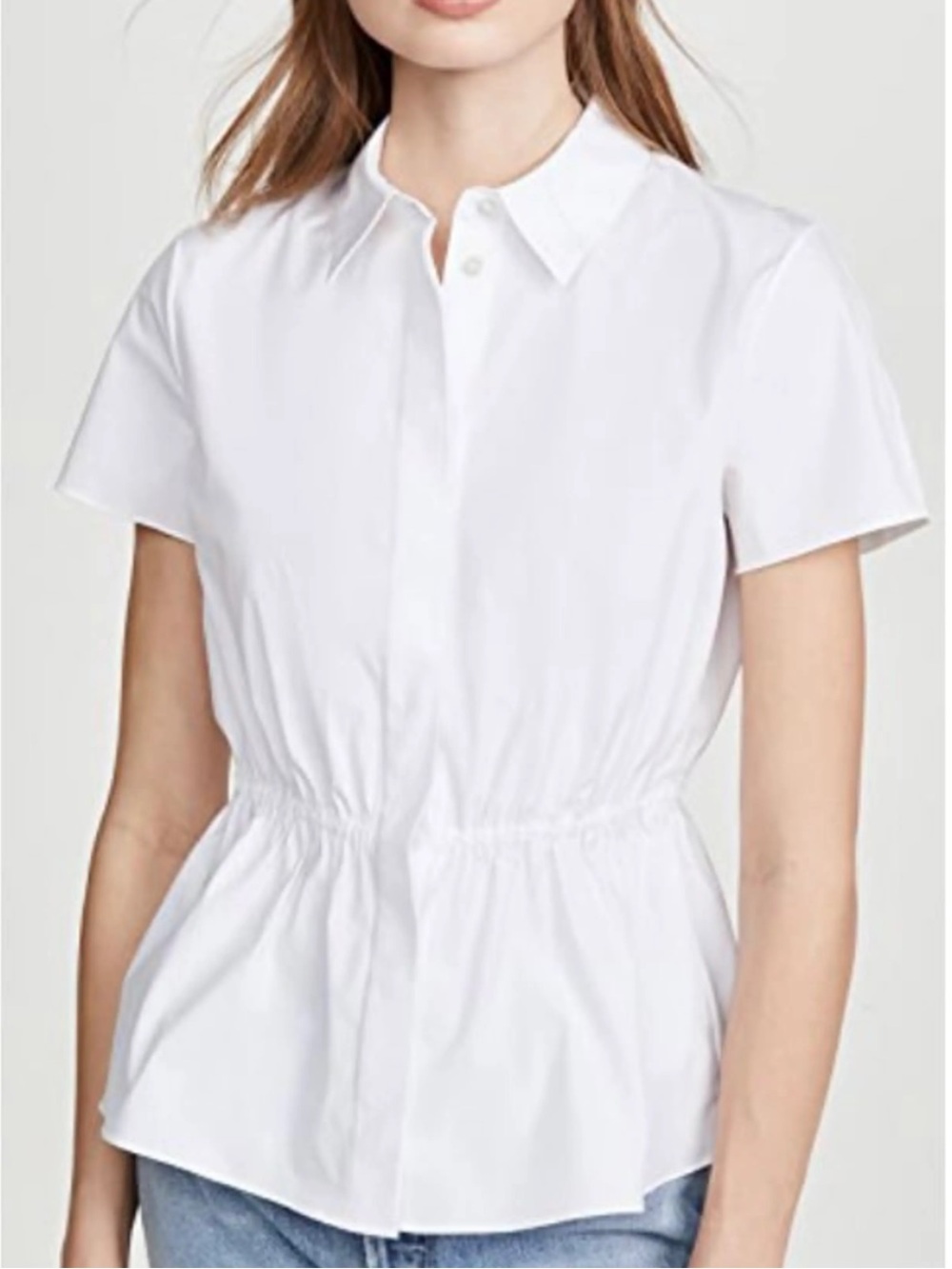 THEORY Cinched-waist Short-sleeve Button-down Shirt In White